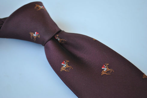 burgundy maroon tie with horse racing design